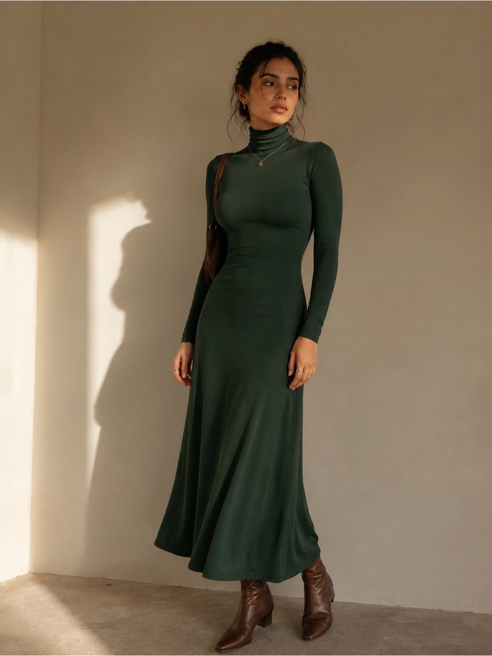 OGL Long Sleeve Mock Neck Maxi Dress – Emerald Green